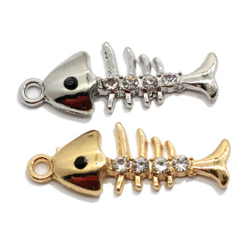 Golden Argyric Colors Fish Bone Charms Sea Animal Alloy Rhinestone Skeleton DIY Craft Pendant κολιέ Διακόσμηση