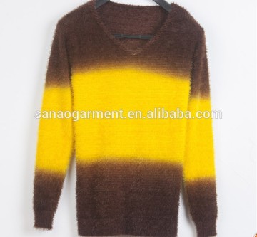 V-neck Mohair Two -color gradient adult sweater