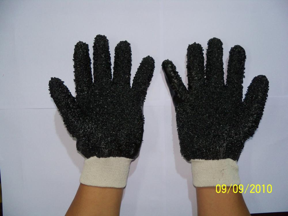 Black PVC dipped gloves with chips