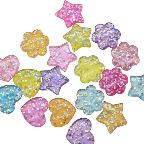 Resina mixta Bling Glitter Corazón Estrella Flor Cabochon Flatback Decoración Artesanía Adornos para Scrapbooking Accesorios de bricolaje