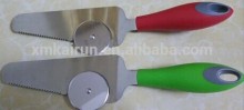 2 in 1 stainless steel pizza cutter & server with plastic handle