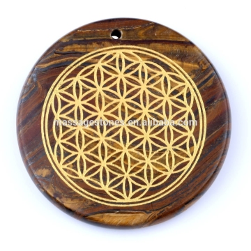 Natural gems pendant engraved flower of life pendant necklace