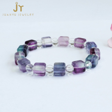 High-Quality Fluorite Bead Bracelet: Fashionable Energy Stone Sugar Cube Shape Jewelry