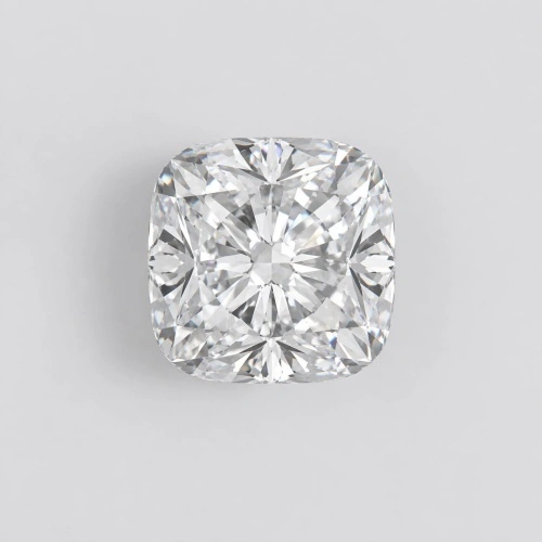 Diamante de talla cojín mostrado boca arriba con esquinas redondeadas y facetas pulidas.