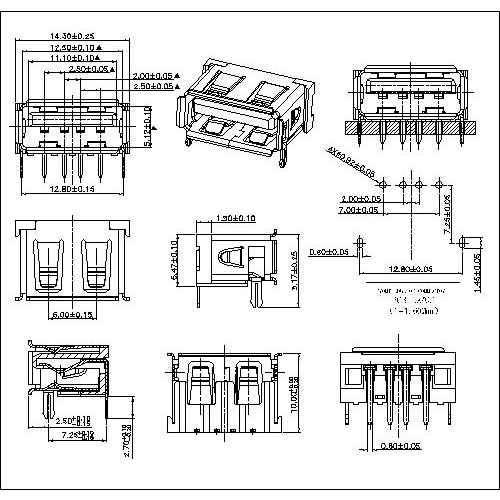 UAFR09 9-USB A Type Receptacle Angle DIP Short Body 10MM(2legs)