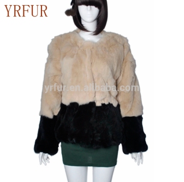 YR770 Canada Rex Rabbit Patchwork Soft Fur Coat Women
