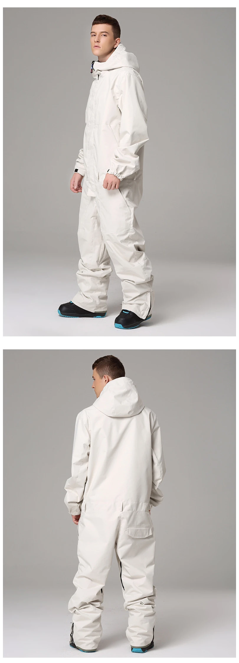 2021 Fashion Customized Logo One Piece Plain Ski Suits Waterproof White Season Ski Wear Jumpsuits