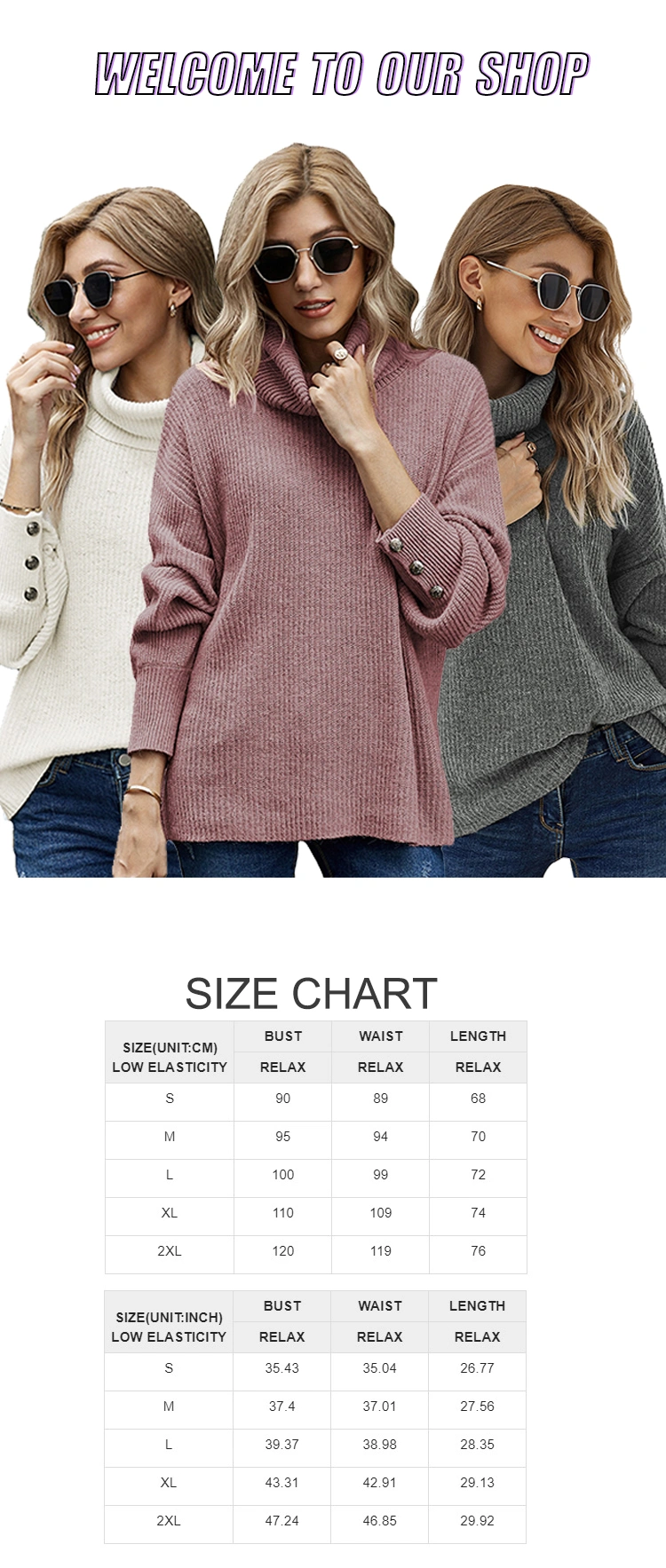 Winter Women's Oversided High Neck Sweaters Kinitted Pullover Turtleneck Sweater for Women