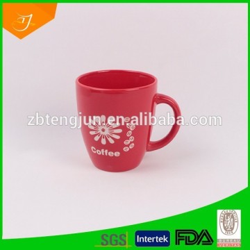 ceramic mugs, red sandblast mug, debossed coffee mug