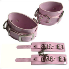 Pink and Red Leather Bondage Restraints Flirting Erotic Sex Handcuff Wrist Toys For Couple Game