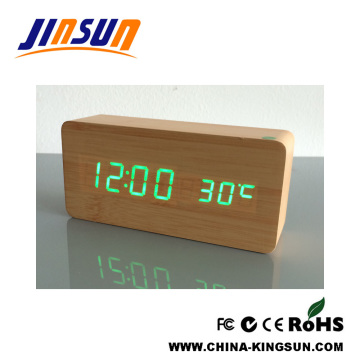 Bamboo Color Desktop Clock Alarm With Led Display