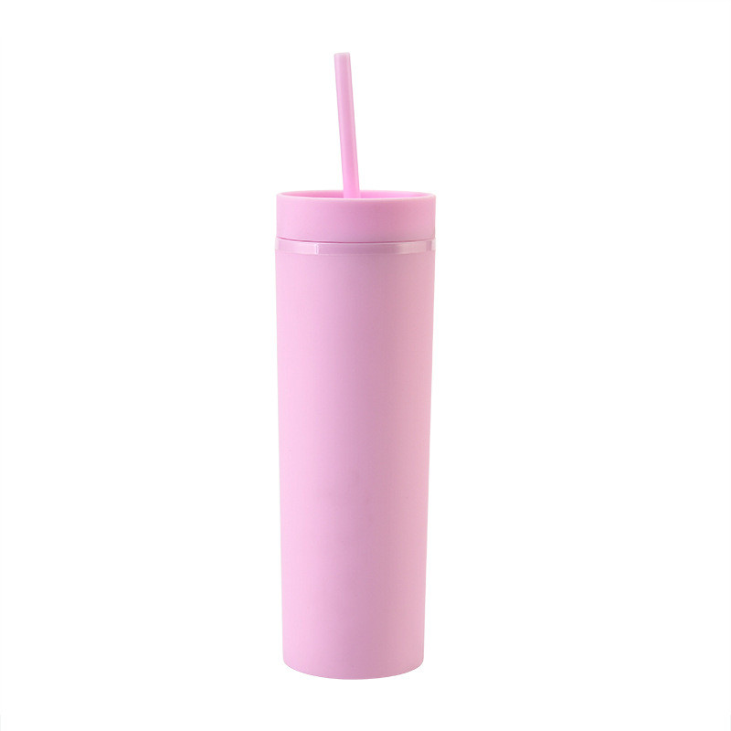 16oz Double Wall Plastic Tumblers Matte Pastel Colored Acrylic Tumblers with Lids and Straws