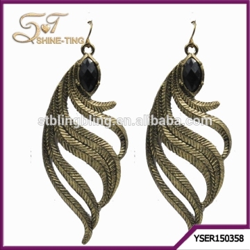 Gold plating exaggerated stud earring alloy feather shape stud earring