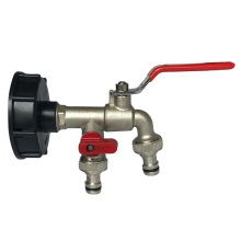 Metalowy kran czerpalny 1/2 dwoma zaworami i plastikowa nakretka do zbiornikow typu mauser 1000 IBC przylacze do weza ogrodowego