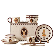 Vintage Peter Rabbit Easter Set - 4 Person Ceramic Microwave Safe Tableware (Bowls, Spoons, Cups)