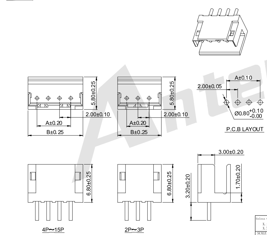 2.00mm Pitch 180 ° Gofret Konnektör Serisi AW2007VD-NP