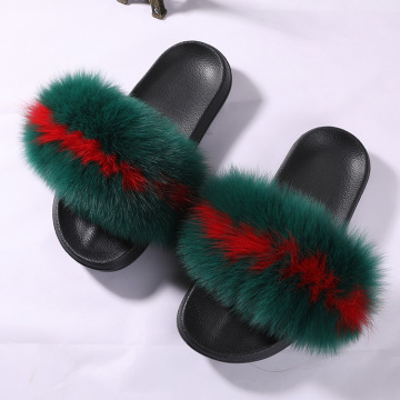 Female Indoor Outdoor Sandal Shoes real fur slippers 100% Real Fox fur slide sandal