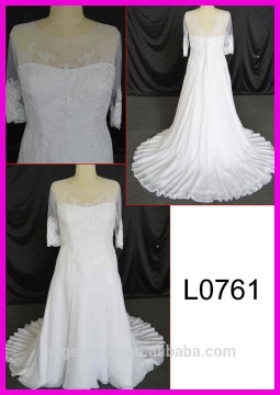 2015 guangzhou plus size long sleeves white tulle A-line weding dresses with cord lace for fat women L0761