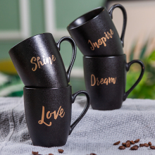 Customized Golden Logo Coffee Mugs - Matte Black Ceramic Mugs for Cafe