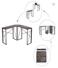 Compact White Computer Desk and Chair with Leather Pad Mat