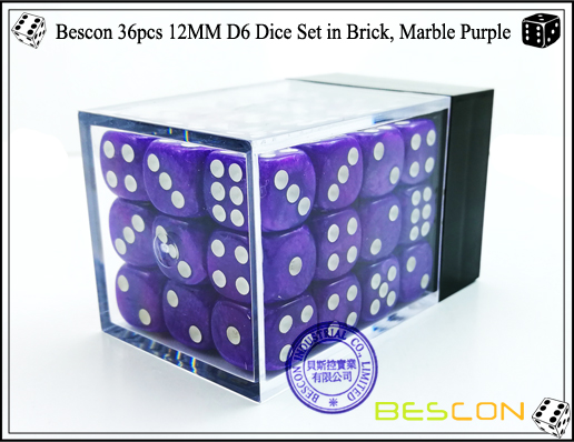 Bescon 36pcs 12MM D6 Dice Set in Brick, Marble Purple-2