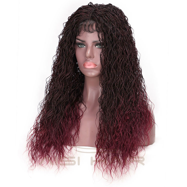 Aisi Hair Ombre Wine Red Lace Front Long Braided Wigs For Women Senegalese Twist Braided Lace Front  Synthetic Long Wavy Wigs