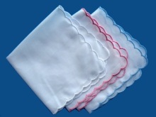 White Wedding Cotton Embroidered Scalloped Edge Handkerchief