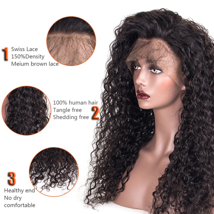 Natural Color Virgin Curly Human Hair Wigs 10A Grade Lace Front Wig Raw Indian Hair Wig For Black Women