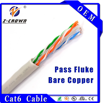 crossover network Cat6 Cable 23awg UTP 0.57mm Solid Copper cable 305m with Fluke-Approval