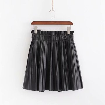 Pleated PU Leather Mini Skirt