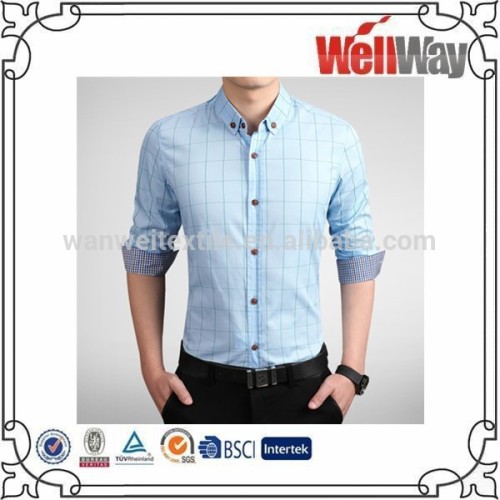 2015 latest Men's business casual plaid cotton long-sleeved shirt