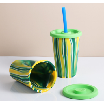 Copa de vaso de silicona personalizada con tapa y paja
