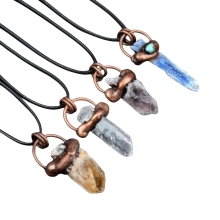 Vintage Antique Necklace: A Blend of Brass, Amethyst, Quartz, Citrine, Kyanite, and Irregular Raw Crystals