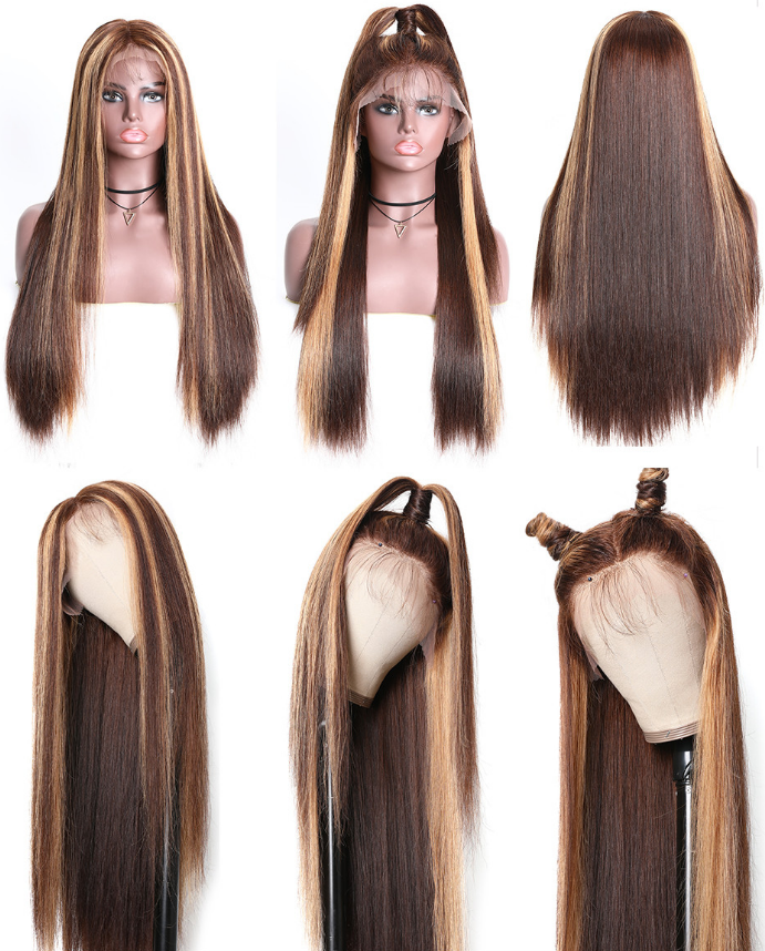 Lsybeauty  Human Hair Wigs With Lace Frontal Blonde Brown Highlight Mix Color Custom Straight Brazilian Human Hair Wig