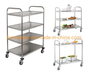 Round Tube Serving Cart Restaurant Trolley Dining Cart 4 Layers Steel Hotel Service Cart