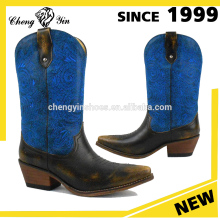 Blue Genuine Leather Comfortalbe Wenstern Cowboy Boot For Women