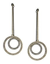 Double hoops drop earrings with chains and diamond