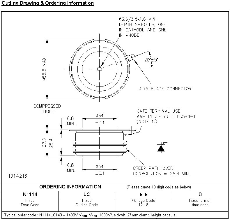 Westcode Phase Control Thyristor SCR (N1114LS120)