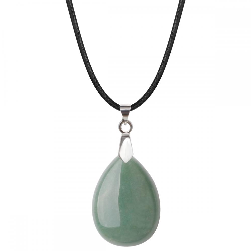Зеленый авентуриновый 25x35 мм слезотолочный подвесной ожерелье Женщины мужчины