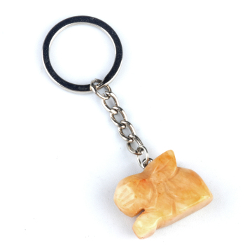 Yellow Jade Handmade Craved 1.0 Inch Rabbit Pendant Keychain