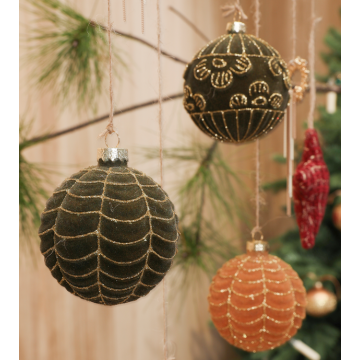 China Green & Yellow Flocking Christmas Glass Ball Manufactory