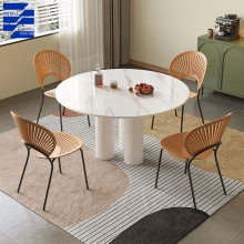 Glamorous Modern Minimalist Slate Round Dining Table with Roman Column Design