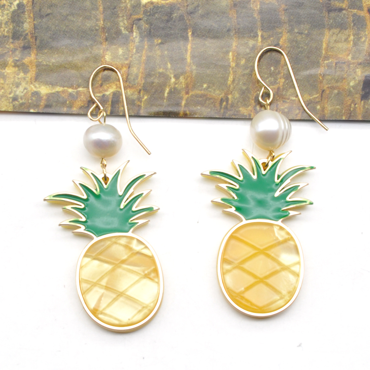 Newest design yellow acrylic cute pineapple earrings jewelry