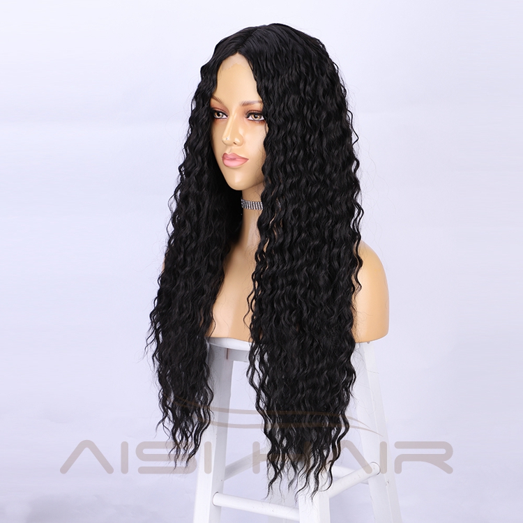 Dark Root Heat Friendly Resistant Vendors Lace Front Wholesale Highlight High Quality Curly Black Synthetic Wigs
