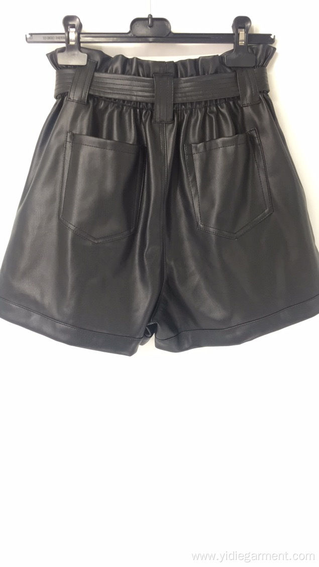 Faux Leather High Waisted Paperbag Shorts