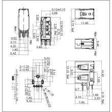 USB Type Receptacle Angle Upright short body