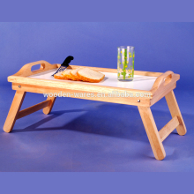 Portable bamboo wood breakfast bed tray with handle foldable legs