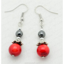 Red Coral 6MM Round Beads hematite earring