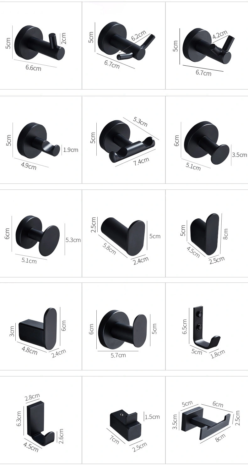 304 Black Hook Wall Hook Towel Hook for Bathroom Stainless Steel Coat Hook