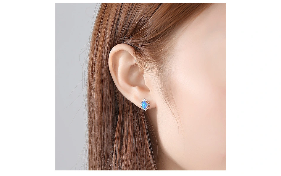 Luxury Delicate Opal CZ 925 Sterling Silver Stud Earrings